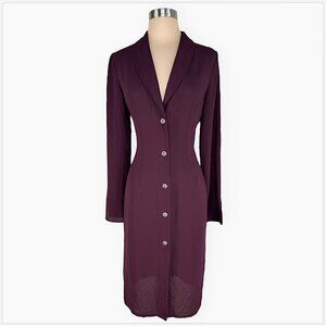 Mark Wong Nark Vintage Y2K Snap Front Fitted Coat Shirt Dress Oxblood Plum M